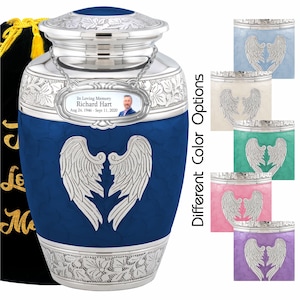 Personalized D Blue Angel Wings Urns For Human Ashes, Urns For Ashes Full Size, Mother Urns, Cremation Urns For Ashes, Adult Urn Male Female
