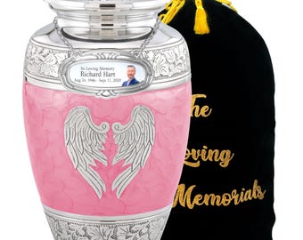 Personalized Pink Angel Wings Cremation Urn, Adult Memorial