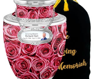 Personalized Rose Cremation Urn with Photo Medallion