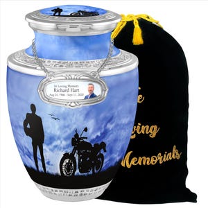 Personalized Biker Biking Riding Urns For Human Ashes, Urns For Human Ashes Full Size, Photo Urns, Cremation Urns For Ashes, Adult Urn Male