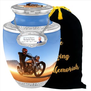 Personalized Biker Biking Riding Urns For Human Ashes, Urns For Human Ashes Full Size, Photo Urns, Cremation Urns For Ashes, Adult Urn Male