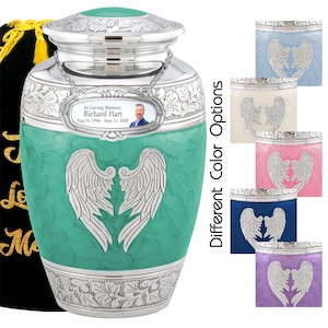 Personalized Teal Angel Wings Urns For Human Ashes, Urns For Ashes Full Size, Mother Urns, Cremation Urns For Ashes, Adult Urn Male Female