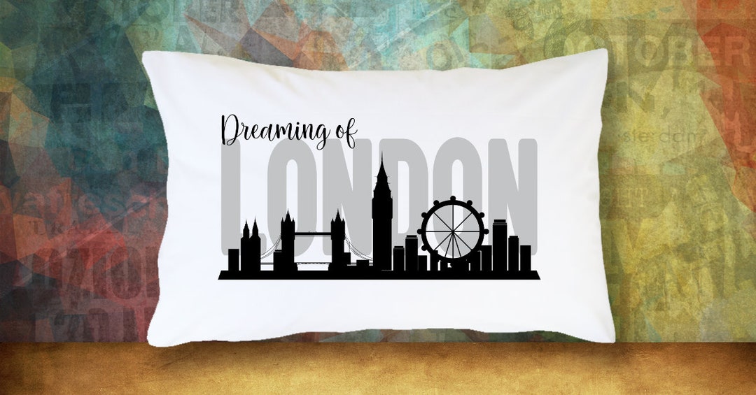 Dreaming of London Skyline Pillowcase greyscale. Perfect Home Decor for