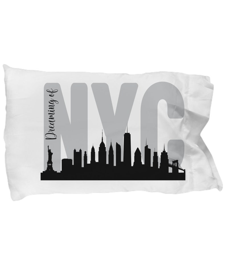 Dreaming of New York City NYC Skyline Pillowcase greyscale. Perfect