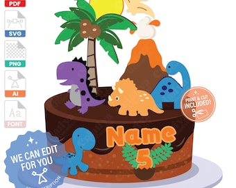 Baby Dino Cake Topper Dinosaur Party Dino Birthday Decoration T-Rex Jurassic Theme Dinosaur Custom Centerpiece Personalized Topper Cut File
