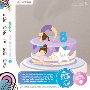 Gymnastics cake topper Birthday Party Decorations Girls Gymnastic Theme Party Gymnasts Toppers Gymnastics Sports Girl Athletes SVG Cut File