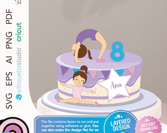 Gymnastics cake topper Birthday Party Decorations Girls Gymnastic Theme Party Gymnasts Toppers Gymnastics Sports Girl Athletes SVG Cut File