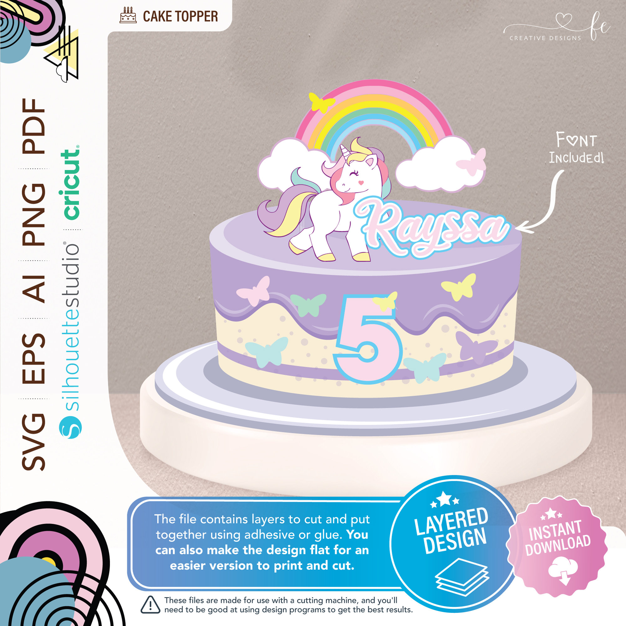 Magical Rainbow Unicorn Cake Topper Unicorn Birthday Party Rainbow Cake Unicorn SVG Cake Topper Cut File Party Decoration