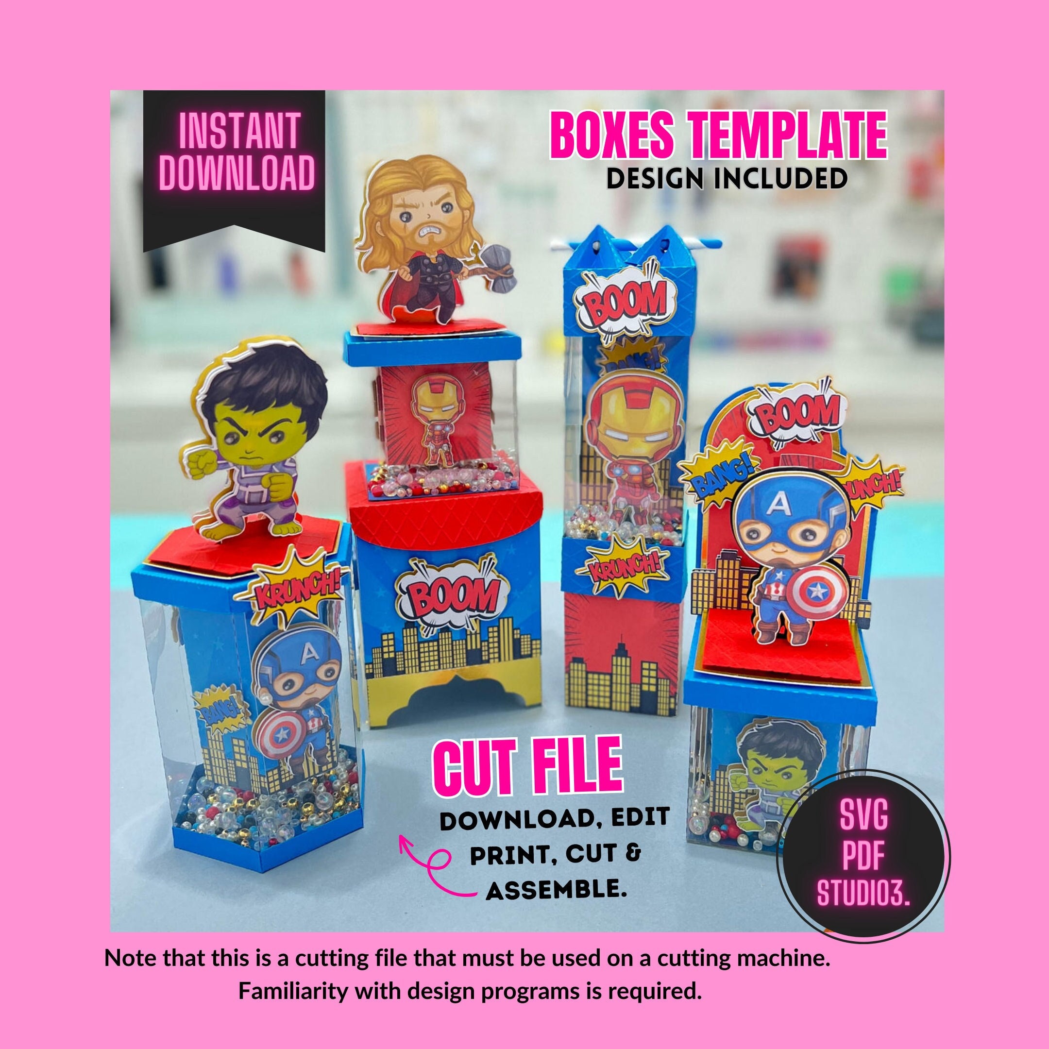 CUTE SUPERHERO Party Bundle Favor Box Comic Book Superhero Birthday Party Shaker Box Cut File ...