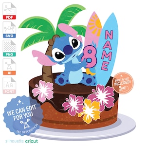 Topper de pastel de cumpleaños hawaiano, topper de pastel tropical, topper de pastel de verano, plantilla de diseño de bricolaje, impresión y corte, descarga instantánea, archivo de corte SVG