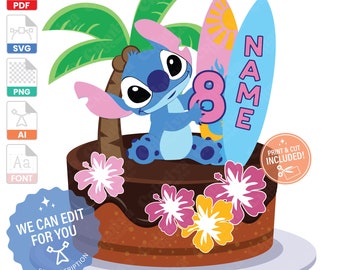 Hawaiian Birthday Cake Topper, Tropical Cake Topper, Summer Cake Topper, DIY Design Template, Print-n-Cut, Instant Download, SVG Cut File