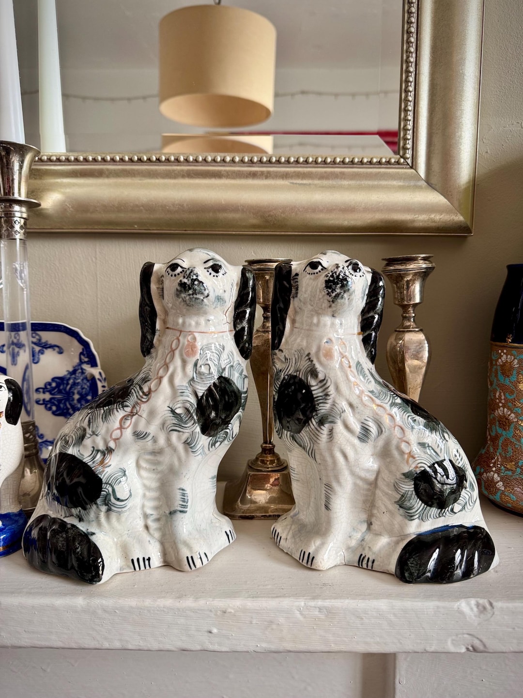 Pair of Antique Victorian 19th Century Staffordshire Dog Figurines ...