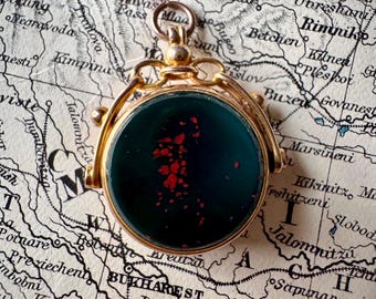Antique Victorian 9ct Gold Bloodstone & Carnelian Double-Sided Fob Pendant