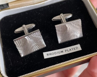 Vintage Art Deco jaren 1920 1930 Rhodium vergulde gegraveerde manchetknopen - met originele doos