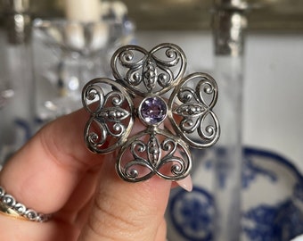 Antieke Sterling zilveren Amethist steen Art Nouveau broche
