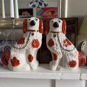 Large Pair of Antique Victorian Staffordshire Dog Figurines