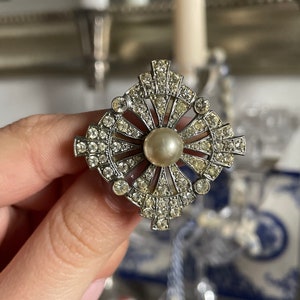 Broche Ancienne Art Déco Strass Et Métal Argenté Rhodié - Années 1920/30