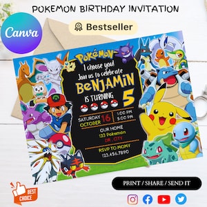 Pokemon Birthday Invitation EditablePokemon Birthday Invitation Instant Download Unique Pokemon Theme Personalized Pokemon Invitation image 1