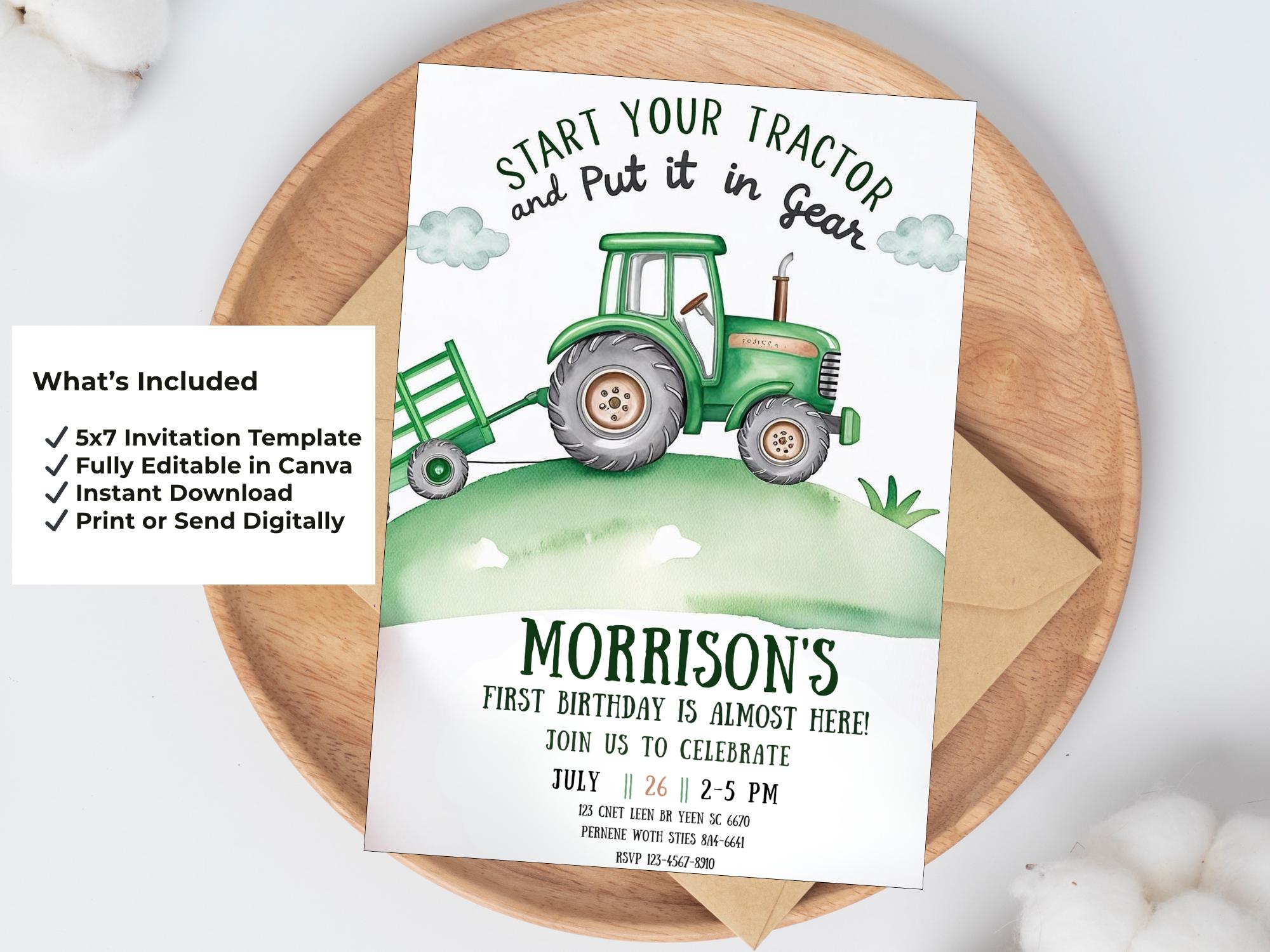 Tractor Birthday Invitation Template Editable, Farm Birthday Invite Boy ...