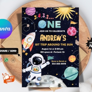 Invito di compleanno nello spazio / Invito per festa di astronauti e pianeti / Biglietto personalizzabile per avventure galattiche / Design a tema spaziale digitale
