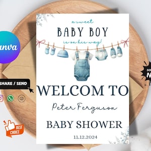 Blue Baby Shower welcome sign | Baby Boy Shower Invite | Printable Coquette Baby Shower Invitation for Boy | Digital Download