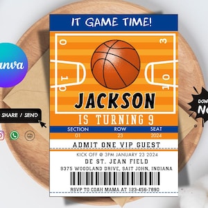 Basketball Geburtstagseinladung Vorlage | Bearbeitbare Sportparty einladen für Jungen und Mädchen | Druckbare Basketball Party Card bearbeitbar