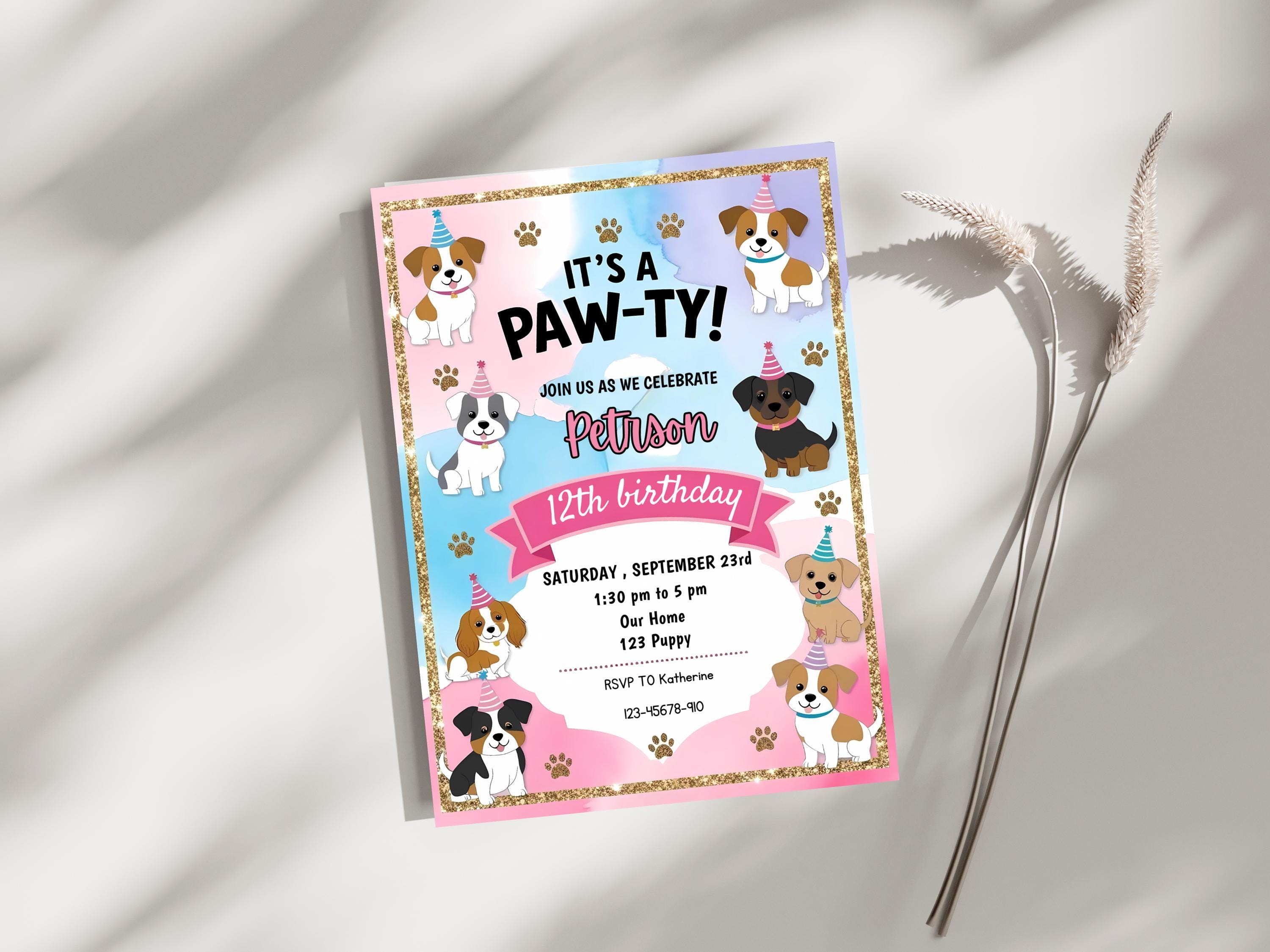Editable Puppy Birthday Invitation Template, Dog Party Invite (digital ...