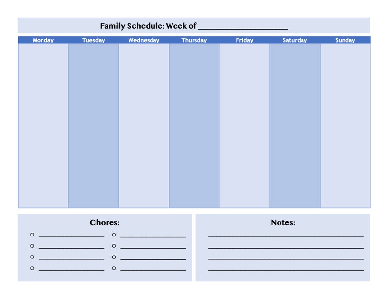 Weekly Family Schedule Printable PDF - Etsy