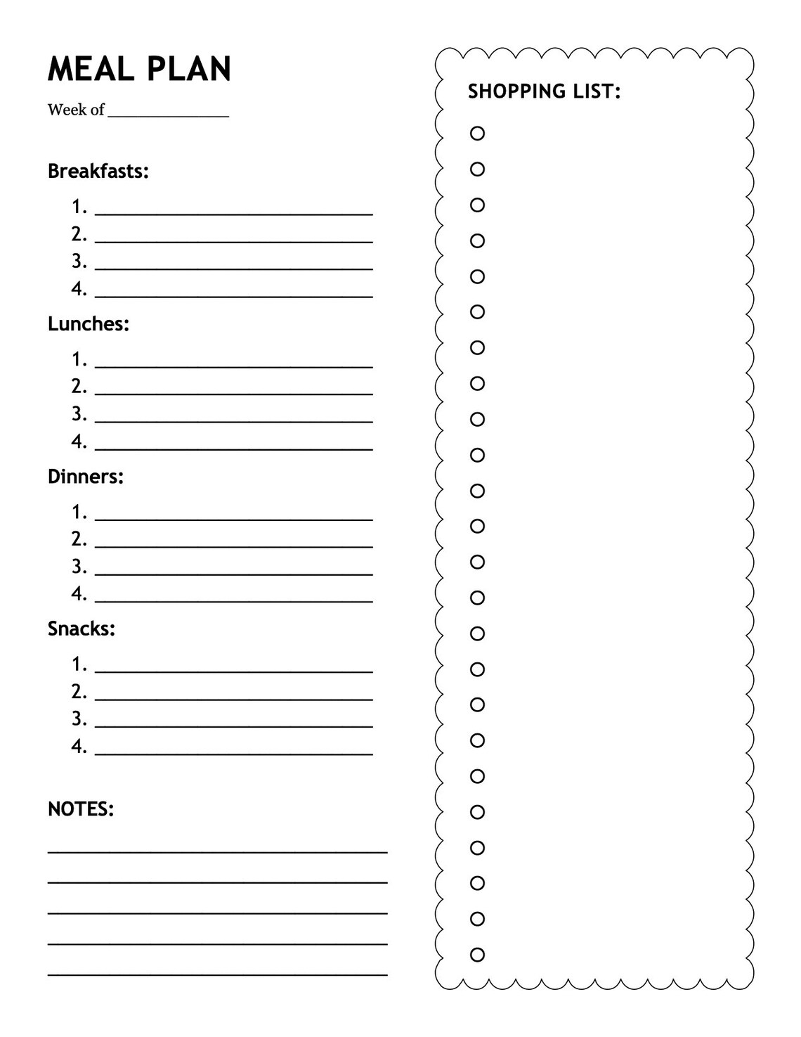 Simple Meal Planner / Shopping List Printable PDF - Etsy