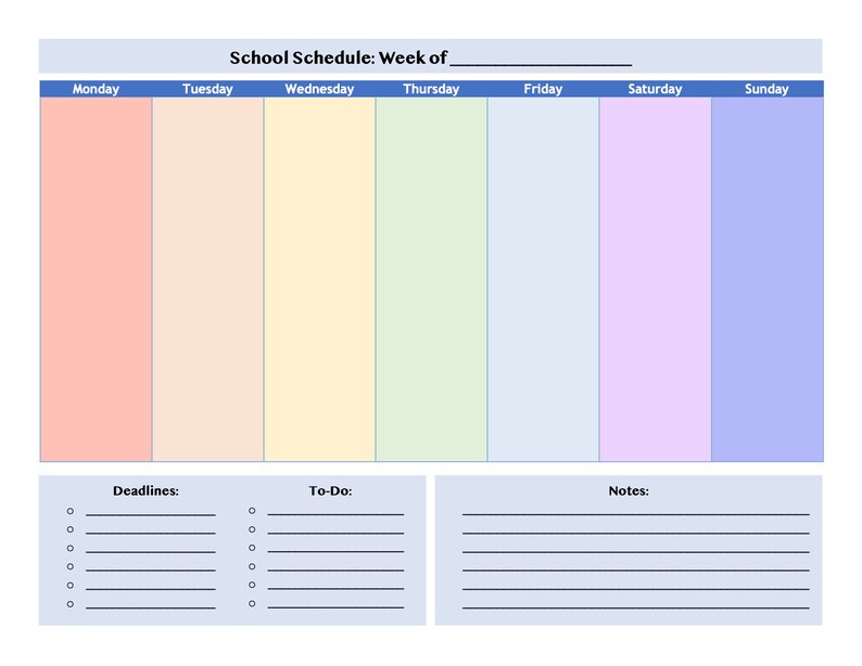 Weekly School Schedule Printable PDF - Etsy