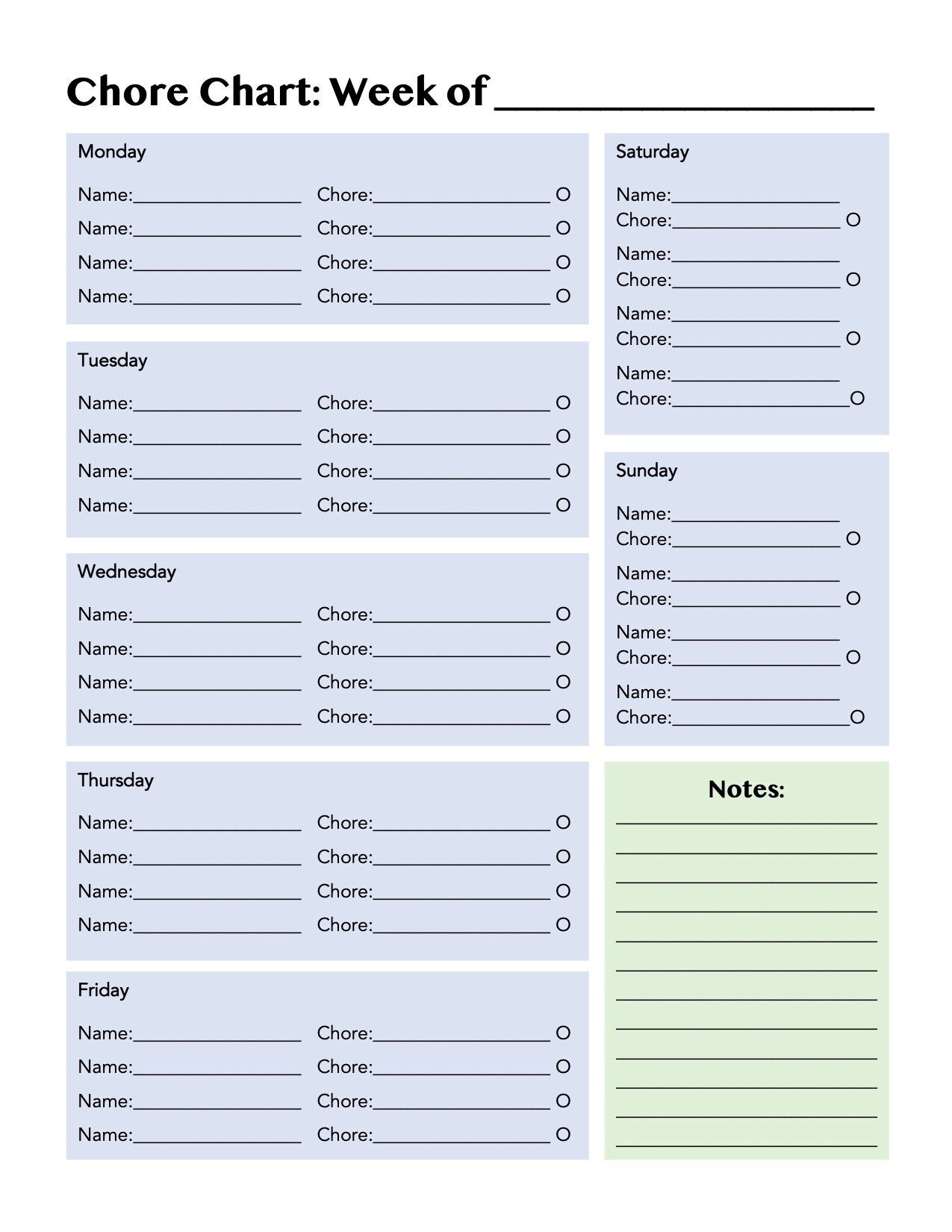 Simple Chore Chart Printable PDF - Etsy