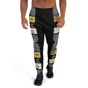 African Mudcloth Graphic Design Joggers | Bold Black & Gold Tribal Streetwear | BoldKultureCo