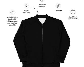Helsvart bomberjacka för vardagsbruk | Minimalistisk unisex streetwear | Klassisk lättviktsjacka för alla outfits