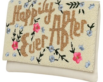 HAPPILY EVER AFTER Clutch Purse for Wedding Day for Bachelorette Party, Bridal Purse Bridal Shower GIfts & Engagement Gifts for Bride To Be