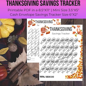 Reto de Ahorros de Acción de Gracias Rastreador de Ahorros de Acción de Gracias Reto de Ahorros para las Fiestas Rastreador de Ahorros Ahorros para las Fiestas Imprimibles Ahorro de Dinero