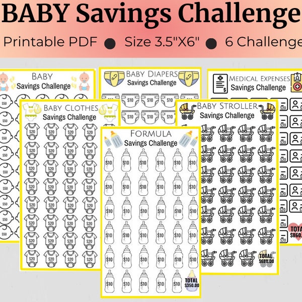 Baby Savings Challenge | Baby Spar Tracker | Druckbares Baby Challenge Bundle | Sparen für neues Baby Savings Challenge Bundle