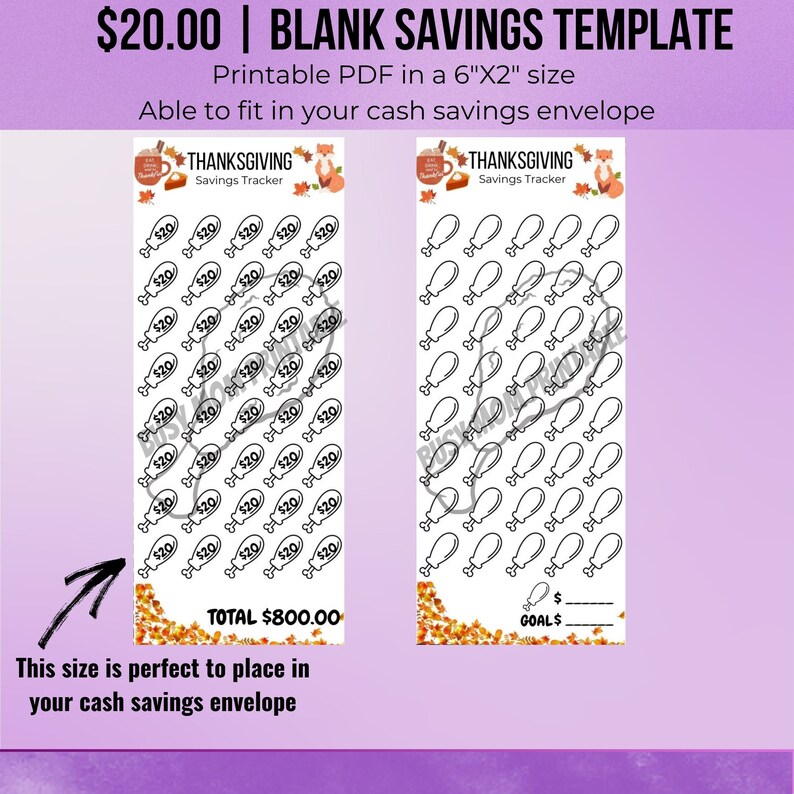 Thanksgiving Savings Challenge Thanksgiving Savings Tracker - Etsy