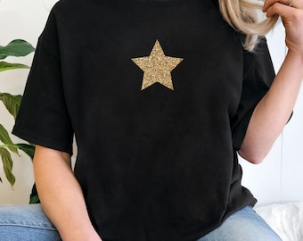 Star T-shirt, Gold Star top, Soft Cotton Tee, Customisable top, Design Gift Idea, Loose Fit Shirt