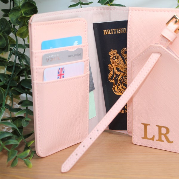 Personalised passport cover, Passport holder monogram, Personalised travel set, Travel set, Pink travel wallet, Holiday document holder