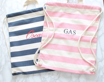 Personalised festival cotton bag, nautical gym bag, Custom name backpack, Back to school bag, Swimming bag, Beach day bag