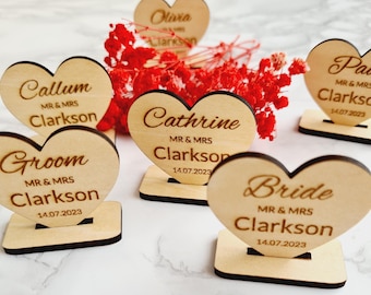 Custom Wooden Heart Place Cards, Personalised Wedding Table Settings, Rustic Wedding Decor, Unique Name Place Settings, Wooden Table Names