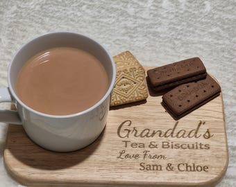 Personalised Engraved Wooden Tea and Biscuit Board, Custom serving tray, Unique Gift for Tea Lovers, Housewarming present, Christmas gift