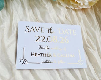Foiled Save the Date Cards with Envelopes, Custom Wedding Announcement, Elegant Minimalist Save the Date, Personalised Printed Cards, Gold