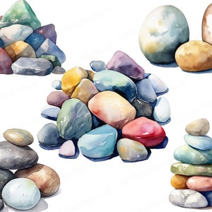 Imágenes prediseñadas de rocas de acuarela, imágenes prediseñadas de roca, imágenes prediseñadas de piedra, ilustración de piedras, imágenes prediseñadas de guijarros, pila de rocas, diario basura, descarga digital