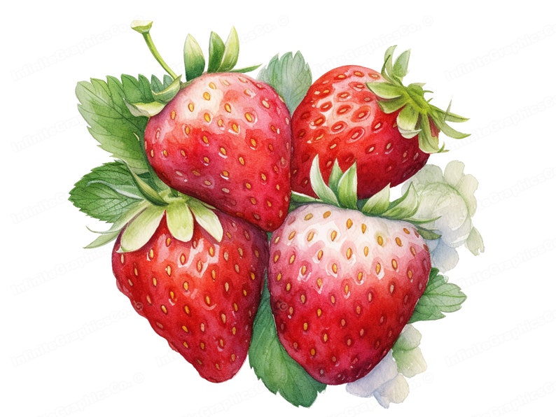 Watercolor Strawberry Clipart, 10 Highquality PNG Pack, Strawberries