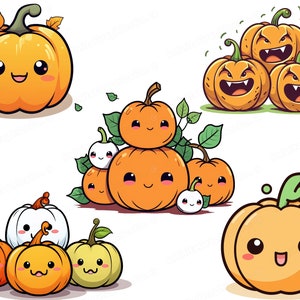 Niedliche Kawaii Kürbis Clipart für Halloween und Herbst, Herbst Clipart, Halloween Clipart, süße Kürbis Illustrationen, digitaler Download