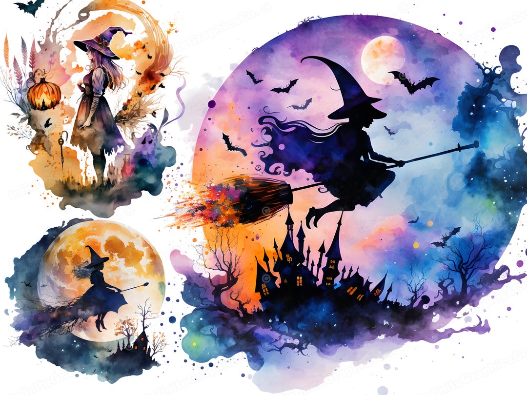 Lunar Witch Clipart, Moon Witch Clipart, Wiccan, Halloween Clipart