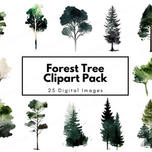 Clipart d'arbre de forêt d'aquarelle, clipart de forêt, clipart d'arbre de pin, arbres d'aquarelle pour des invitations de mariage et des planificateurs, utilisation commerciale