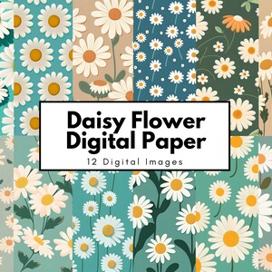 Daisy Digital Paper, Flower Digital Paper Designs, Planner and Wedding Digital Papers, Daisy Clipart Patterns, Commercial Use