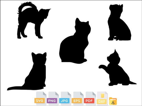 2 Black Kitty Meow Cat Katze Kitten SVG PNG (Instant Download) 